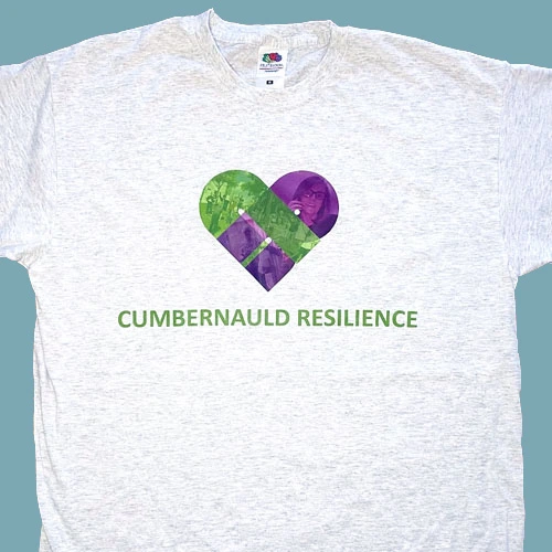 Direct Film Print onto heather grey t-shirt example